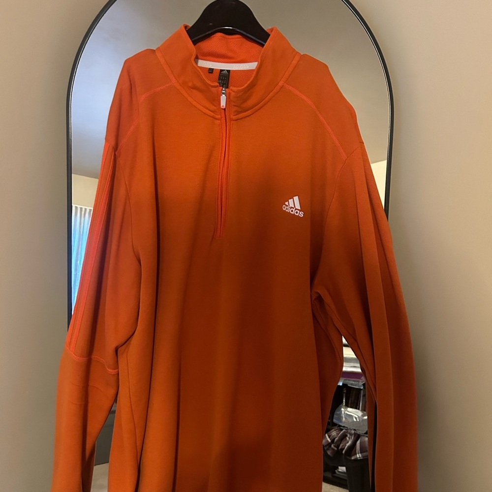 Adidas Orange Zip Up Sweater with Standing Collar